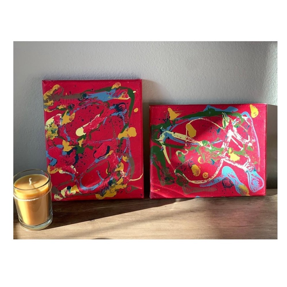 Original Abstract Painting Set Carnival Tickets 8x10 Canvas Art